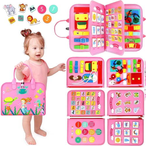 Suorfoxs Montessori Busy Board, Educational Sensory Toy for Toddlers 1-3, Birthday Gift for Boys Girls