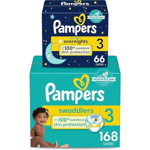 Pampers Disposable Diapers Size 3, Swaddlers 168 Count + Overnight (66 Count)