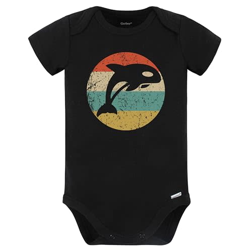 Killer Whale Retro Orca Whale Icon Baby Bodysuit (Black)
