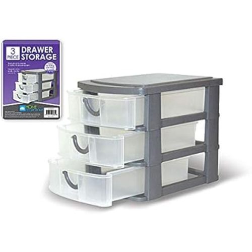 Dependable Industries inc. Essentials 3 Drawer Mini Plastic Organizer Makeup HBA Cosmetics Arts & Crafts Desktop Stationary (Gray)