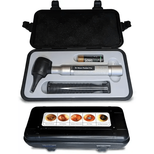 4th Generation Doctor Mom LED Pocket Pro Otoscope with Both Adult and Pediatric Disposable Specula Tips, Battery, and Protective Hard Plastic Case