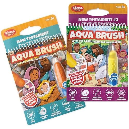 Aqua Brush 2 Pack of The New Testament Color with Water Activity Book, Bible School, Preschool, Elementary, Primary, Christian, Religion, for Kids Ages 3+