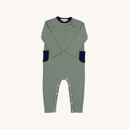 Rayburn Romper - Grier Green Stripe with Nantucket Navy