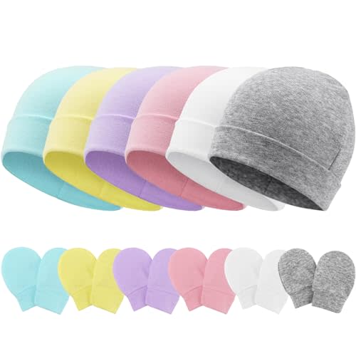 Newborn Baby Hats and Mittens Set Infant Beanie Cap Toddler Gloves Newborn Hospital Hats for Baby Boys Girls Kid 0-6 Months