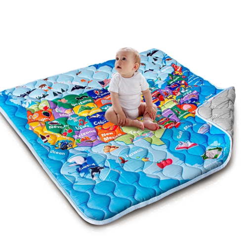 Beavtaens Baby Play Mat, Thickened Playmat Fits 50" x 50" Playpen, Upgraded Non-Slip, Soft for Infants, Map