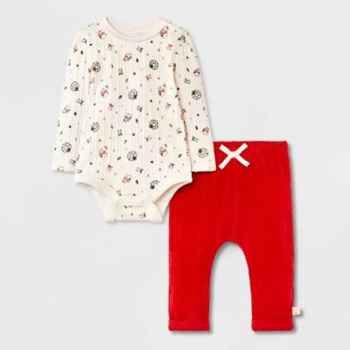 Baby Girls' 2pc Peanuts Little Snoopy Christmas Bodysuit and Pants Set - Red