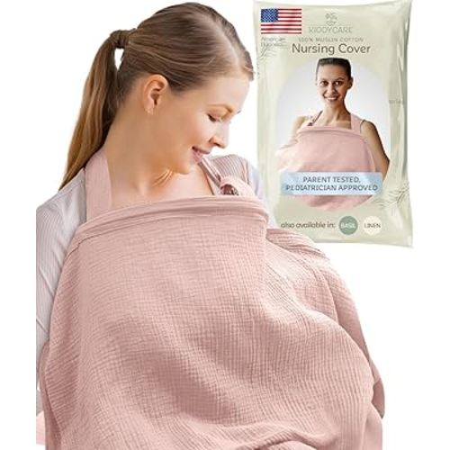 Kiddycare Nursing Cover, Muslin Cotton Privacy Nursing Covers, Gentle on Baby's Skin, Discreet Breastfeeding Covers for Nursing Moms, Breathable Nursing Cover Up for Breastfeeding Essentials (Rose)