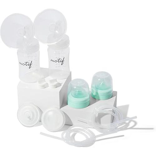 Motif Medical Luna Double Breast Pump Replacement Parts - Breast Pump Parts W/Bottles, Nipples, Tubing, Valves, Breast Shields (24mm), Diaphragms, Connectors & More - Safe Easy-to-Use Breast Pump Kit