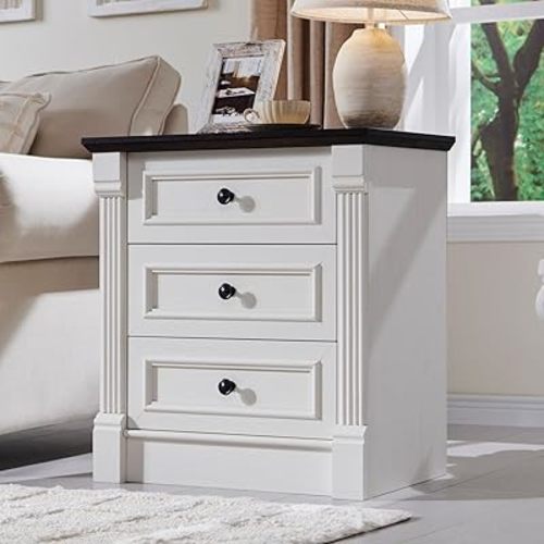 Aitjunz 26" Tall Nightstand w/Charging Station, 3 Drawers, Antique White