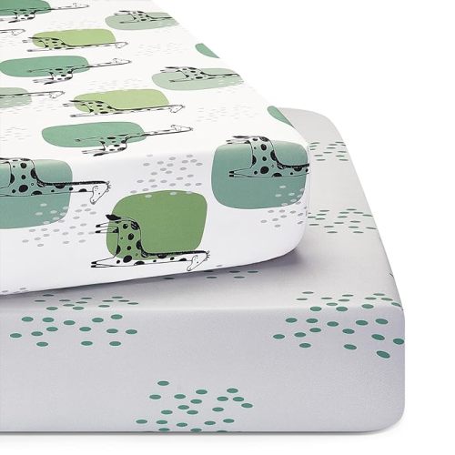 TILLYOU Baby Crib Sheets for Boys Girls, Super Soft Toddler Bed Sheets, 2 Pack Sheets for Standard Crib Mattress 28x52in, Animal Geometry