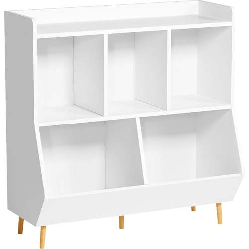 Wooden 6-Tier Kids Bookshelf with Storage Cabinets Book Shelf for Kids Rooms Toddler Toy Book Display CD Bookcase for Nursery Classrooms Playrooms Kid Children Book Shelves Rack White