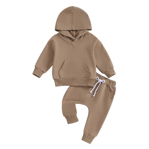 Toddler Baby Boy Girl Clothes Solid Color Hoodie Sweatshirt Top and Jogger Pants Set 2 Piece Fall Winter Outfits