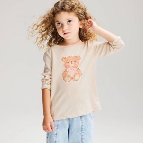 Toddler Girls' Long Sleeve Bear Classic T-Shirt - Cat & Jack™ Cream 2T