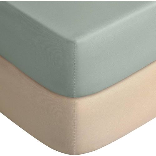Yoofoss Baby Crib Sheets for Boys Girls, Fitted Crib Sheet 2 Pack for Standard Crib and Toddler Mattress, Super Soft Microfiber Baby Sheet 28x52x8in(Apricot-Green)