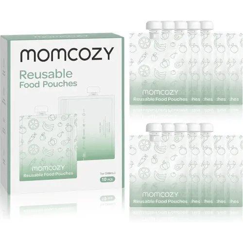 Momcozy Reusable Baby Food Pouches for Toddlers,BPA Free Plastic,Food Safe,Freezer Safe,Refillable for Applesauce Yogurt & Puree Squeeze Pouch,10 Packs,7oz