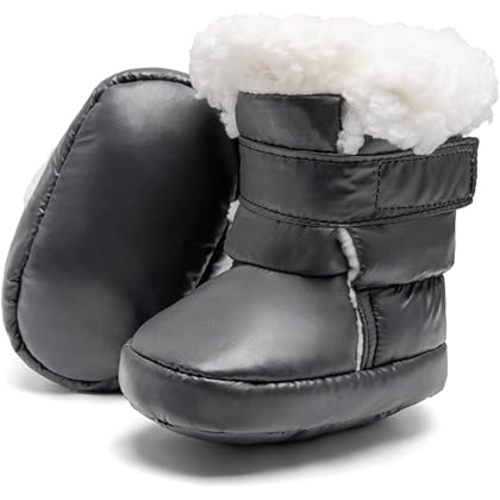 Newborn Baby Boys Girls Plush Boots Soft Sole Adjustable Winter Warm Snow Boots Crib Shoes for 0-18 Months
