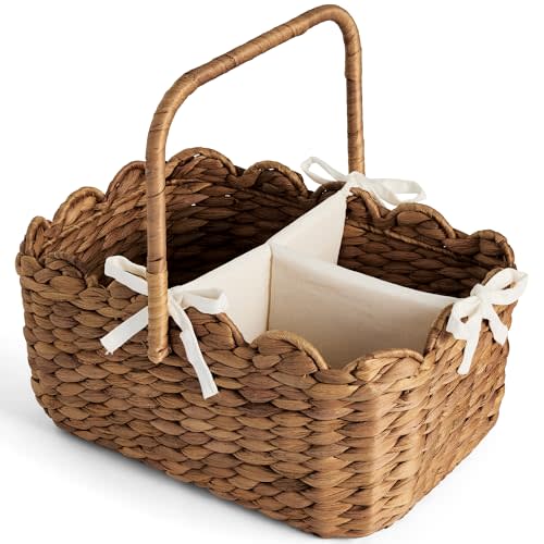 Best Choice Products Baby Diaper Caddy Organizer, Large Portable Handmade Nursery Basket w/Removable Divider & Handles, Handwoven Changing Table Storage Bin for Nursery Organization - Chestnut