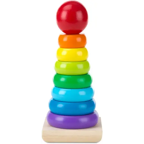 Melissa & Doug Rainbow Stacker Wooden Ring Educational Toy - Wooden Stacking Rings, Stacker Toys for Toddlers Ages 2+