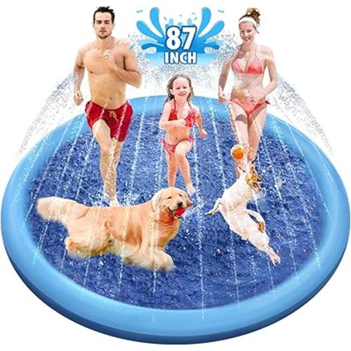 Raxurt Splash Pad, 87in Anti-Slip Splash Pad for Kids Dogs Thickened Durable Bath Pool Pet Summer Outdoor WaterToys Backyard Fountain Play Mat, Blue