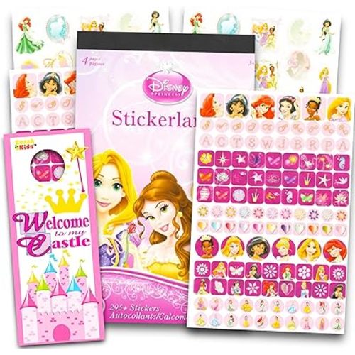 Disney Princess Potty Training Stickers Bundle - Over 295 Disney Princess Reward Stickers for Toddlers Plus Princess Castle Door Hanger | Disney Princess Stickers Party Favors