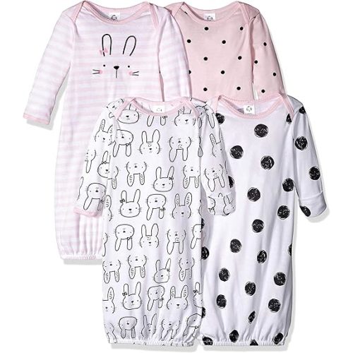Gerber Unisex Baby Boy and Girls 4-Pack Sleeper Gown Pink Bunny 0-6 Months
