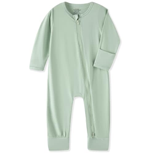 Rayon from Bamboo Baby Pajamas Sleeper with Mitten Cuffs and 2 Way Zipper, Rompers for Baby Boy Girls 0-24 Months
