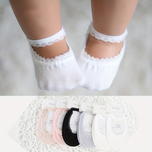 1-2T [Cute Lace-up Socks] 6 Pairs Pack of Cute Lace-up Boat Socks for Baby Girls | Summer Soft Lace Socks