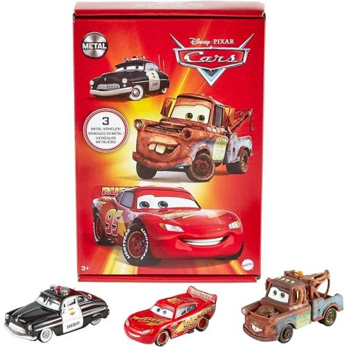 Mattel Disney and Pixar Cars Toys, Radiator Springs 3-Pack of Die-cast Toy Cars & Trucks with Lightning McQueen, Mater & Sheriff