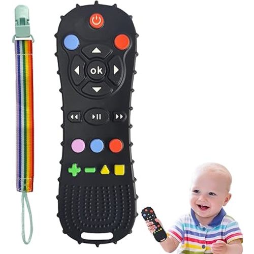 Silicone Remote for Baby – BPA-Free Chew Toy for Infants and Toddlers 3-24 Months, Sensory Toys for Babies, Play Remotes for Babies (Black)