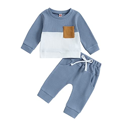 GGBNOMER Toddler Baby Boy Fall Clothes Waffle Contrast Color Sweatshirt Pants Sets Infant Winter Outfits 6 12 18 24 Months