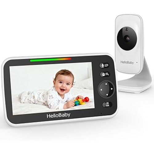 HelloBaby 5" Baby Monitor,30-Hours Battery Life Baby Camera,Baby Monitor No WiFi,ECO Mode, Alarm/Timer Setting,Remote Pan/Tilt/Zoom,Night Vision, 2-Way Talk, 8 Lullabies, Temperature