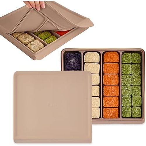 Silicone Baby Food Storage Container with Lid - 26.4oz Freezer Safe Stackable Meal Prep Containers for Baby Puree, Homemade Food & Snacks - BPA Free, Microwave & Dishwasher Safe - Brown