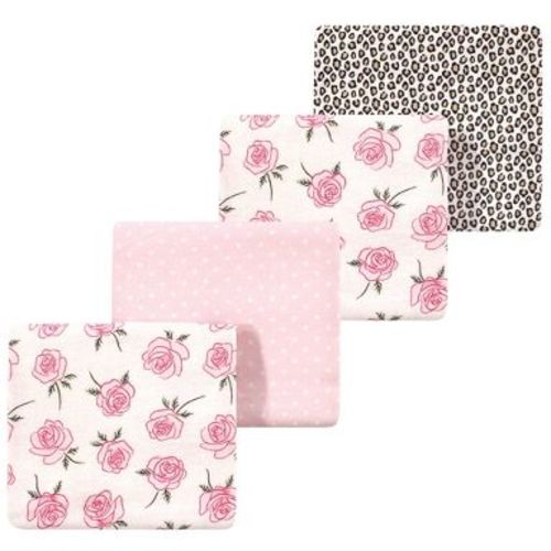 Luvable Friends Little Treasure Flannel Receiving Blankets 4pk, Blushing Rose Leopard