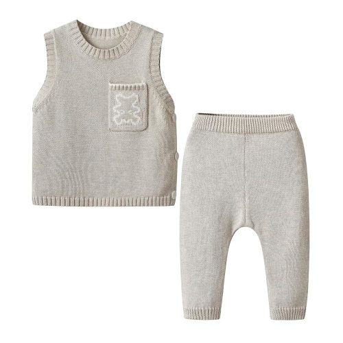 Baby Infant Unisex 2pcs Knit Sweater Vest and Long Pants Set Tank Tops Pullover Knitwear Outfits