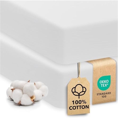 Cotton Crib Sheets 2 Pack – Sweety Fox Mini Fitted Sheets for Baby Boys and Girls, Soft Jersey Knit for Crib or Toddler Bed, White