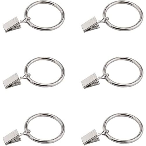 Silver Curtain Rod Ring Clip with Hook, Coideal 50 Pack Rustproof Metal Drapery Ring/Hanger Clips with Eyelets for Holding Heavy Curtains Rod Set and Drapes (1.5 inch)