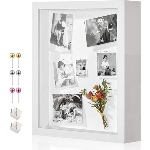 12x16 Shadow Box Display Case Picture Frame with Soft Linen Back, Large Deep White Shadow Box 12x16 for Flowers Medal Display Case Jersey pet Graduation Memorabilia Baby Ltems Crafts Photos