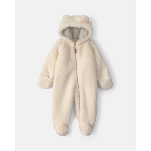 Baby Bear Teddy Fleece Long-Sleeve Jumpsuit - Cream | Carter's