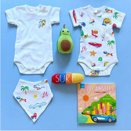 L.A. Baby Gift Set – Organic Cotton Onesies, Rattles & Book (12-18 mos.)