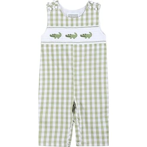 Lil cactus Baby Boys Light Green Alligator Smocked Overalls