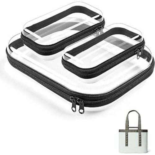 Clear Zipper Pouches Compatible with Yeti Camino, 3 Pcs Hard Shell Plastic Clear Organizer Bag, Toiletry Bag for Travel Makeup, Portable, Easy to Clean, Dual Zipper Design, Black