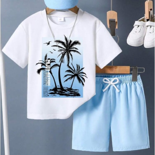 Young Boy Palm Tree Print Short Sleeve T-Shirt And Shorts Set | SHEIN USA