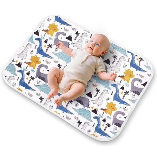 Diaper Changing Pads for Baby, Dinosaur Change Mat, 3Layers Waterproof Change Pad Foldable Absorbent Mats for Women, Reusable Incontinence Underpads for Patient 24''x30'' (Blue Dinosaur)