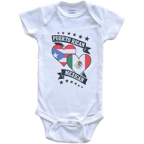 Puerto Rican Mexican Heart Flags Puerto Rico Mexico Baby Bodysuit