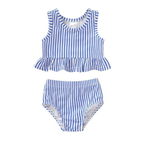 Younger Tree Toddler Baby Girls Summer Swimsuit Sleeveless Striped Swimwear Two-Piece Suit Beach Bikini for 12-18 Months