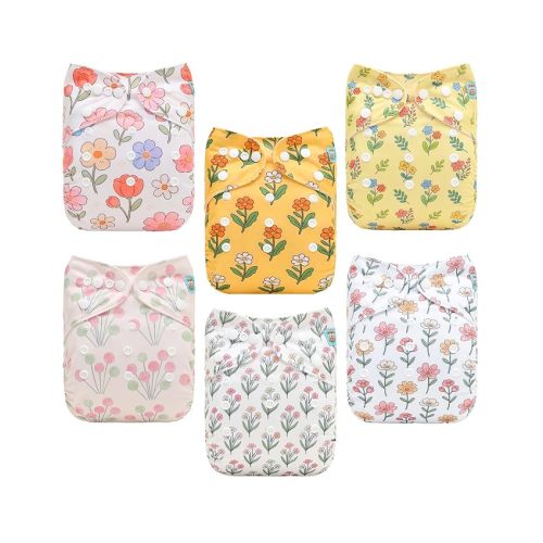 ALVABABY Baby Cloth Diapers 6 Pack with 12 Inserts Cloth Diaper Covers Adjustable Washable Reusable for Baby Girls and Boys 6DM141A