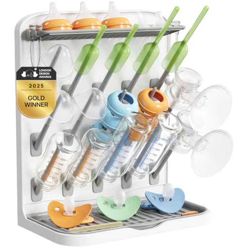 Lifewit Large Baby Bottle Drying Rack 15 Hooks, Newborn Essentials Must Haves, Bottle Storage Organizer for Countertop, Cabinet, Rack Dryer Holder for Pacifiers, Pump Parts, Baby Stuff