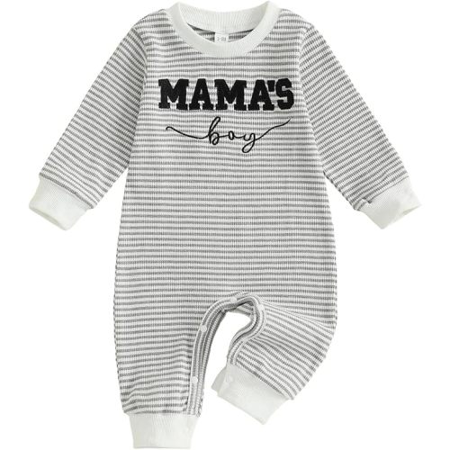 FOCUSNORM Newborn Baby Boy Fall Outfit Mamas Boy Embroidery Jumpsuit Long Sleeve Crewneck Romper Infant Boy Winter Clothes