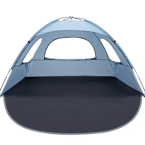 WhiteFang Beach Tent Anti-UV Portable Sun Shade Shelter for 3/4/6/8 Person, Extendable Floor with 3 Ventilating Mesh Windows Plus Carrying Bag, Stakes and Guy Lines