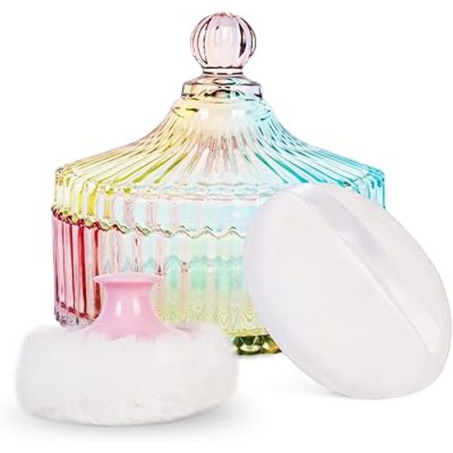 LAKIRA Extra Large Body Powder Puff and Container, 5.35" Body Container with 3.93" Powder Puff, for Baby Women's Loose Dusting Powder (Colorful)